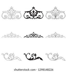 Damask vector set of vintage elements for design. Baroque Decorative design element filigree calligraphy vector. You can use for wedding decoration of greeting card and laser cutting.