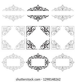 Damask vector set of vintage elements for design. Baroque Decorative design element filigree calligraphy vector. You can use for wedding decoration of greeting card and laser cutting.