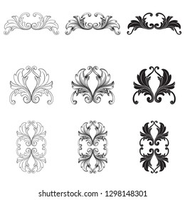 Damask vector set of vintage elements for design. Baroque Decorative design element filigree calligraphy vector. You can use for wedding decoration of greeting card and laser cutting.