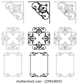 Damask vector set of vintage elements for design. Baroque Decorative design element filigree calligraphy vector. You can use for wedding decoration of greeting card and laser cutting.