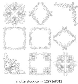 Damask vector set of vintage elements for design. Baroque Decorative design element filigree calligraphy vector. You can use for wedding decoration of greeting card and laser cutting.