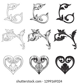 Damask vector set of vintage elements for design. Baroque Decorative design element filigree calligraphy vector. You can use for wedding decoration of greeting card and laser cutting.