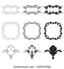 Damask vector set of vintage elements for design. Baroque Decorative design element filigree calligraphy vector. You can use for wedding decoration of greeting card and laser cutting.