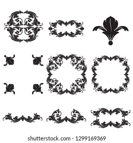Damask vector set of vintage elements for design. Baroque Decorative design element filigree calligraphy vector. You can use for wedding decoration of greeting card and laser cutting.