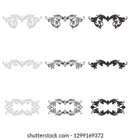 Damask vector set of vintage elements for design. Baroque Decorative design element filigree calligraphy vector. You can use for wedding decoration of greeting card and laser cutting.
