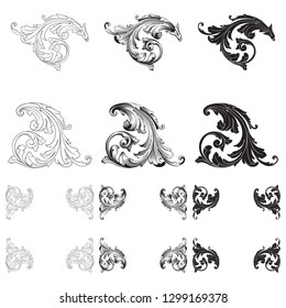 Damask vector set of vintage elements for design. Baroque Decorative design element filigree calligraphy vector. You can use for wedding decoration of greeting card and laser cutting.