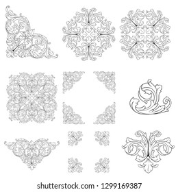 Damask vector set of vintage elements for design. Baroque Decorative design element filigree calligraphy vector. You can use for wedding decoration of greeting card and laser cutting.
