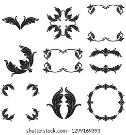 Damask vector set of vintage elements for design. Baroque Decorative design element filigree calligraphy vector. You can use for wedding decoration of greeting card and laser cutting.