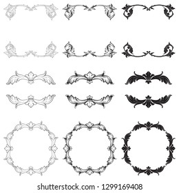 Damask vector set of vintage elements for design. Baroque Decorative design element filigree calligraphy vector. You can use for wedding decoration of greeting card and laser cutting.