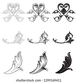 Damask vector set of vintage elements for design. Baroque Decorative design element filigree calligraphy vector. You can use for wedding decoration of greeting card and laser cutting.