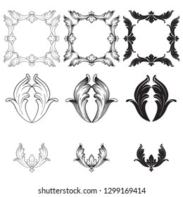 Damask vector set of vintage elements for design. Baroque Decorative design element filigree calligraphy vector. You can use for wedding decoration of greeting card and laser cutting.