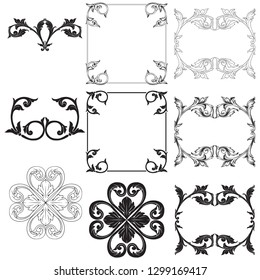 Damask vector set of vintage elements for design. Baroque Decorative design element filigree calligraphy vector. You can use for wedding decoration of greeting card and laser cutting.