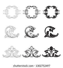 Damask vector set of vintage elements for design. Baroque Decorative design element filigree calligraphy vector. You can use for wedding decoration of greeting card and laser cutting.