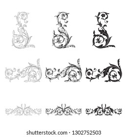 Damask vector set of vintage elements for design. Baroque Decorative design element filigree calligraphy vector. You can use for wedding decoration of greeting card and laser cutting.