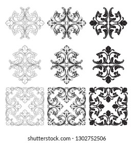 Damask vector set of vintage elements for design. Baroque Decorative design element filigree calligraphy vector. You can use for wedding decoration of greeting card and laser cutting.