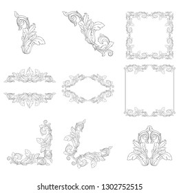 Damask vector set of vintage elements for design. Baroque Decorative design element filigree calligraphy vector. You can use for wedding decoration of greeting card and laser cutting.