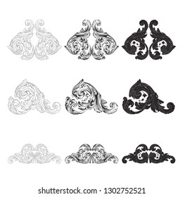 Damask vector set of vintage elements for design. Baroque Decorative design element filigree calligraphy vector. You can use for wedding decoration of greeting card and laser cutting.