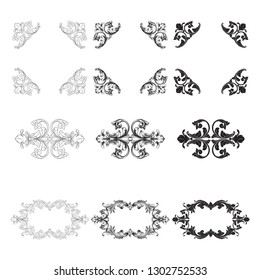 Damask vector set of vintage elements for design. Baroque Decorative design element filigree calligraphy vector. You can use for wedding decoration of greeting card and laser cutting.