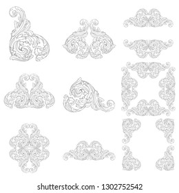 Damask vector set of vintage elements for design. Baroque Decorative design element filigree calligraphy vector. You can use for wedding decoration of greeting card and laser cutting.