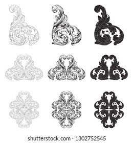 Damask vector set of vintage elements for design. Baroque Decorative design element filigree calligraphy vector. You can use for wedding decoration of greeting card and laser cutting.