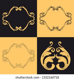 Damask vector set of vintage elements for design. Baroque Decorative design element filigree calligraphy vector. You can use for wedding decoration of greeting card and laser cutting