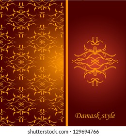 Damask vector style. Perfect for invitations and ornate backgrounds. Wedding card or invitation with abstract damask background. Abstract greeting card. Seamless swatch.