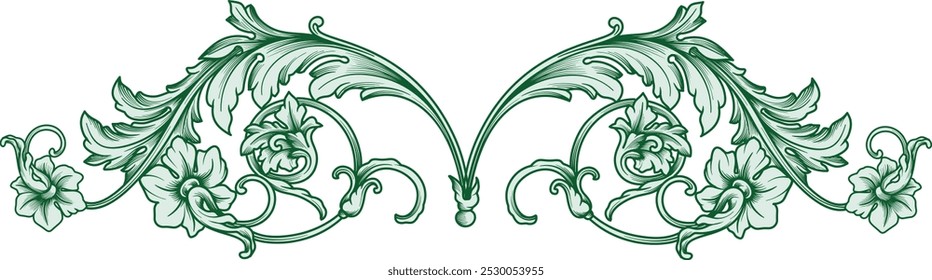 Diseño victoriano del Vector del marco de la frontera del damasco aislado en fondo transparente. Flor, filigrana, elemento decorativo ornamental barroco