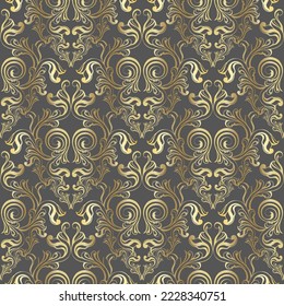 Damask vintage baroque scroll ornament swirl. Victorian monogram heraldic shield swirl. Retro floral leaf pattern border foliage antique  acanthus calligraphy engraved tattoo. seamless pattern