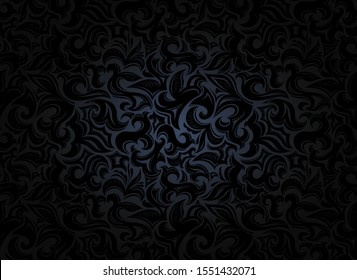 damask vintage black background with floral elements in Gothic, Baroque style. Royal texture, vector Eps 10