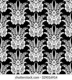 Damask vintage floral seamless pattern background, vector illustration.