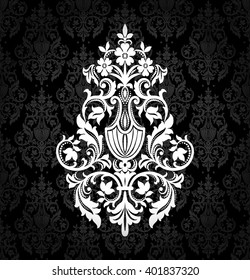 Damask vintage floral seamless pattern background, vector illustration.