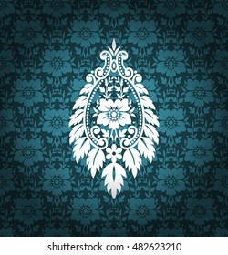 Damask vintage floral seamless pattern background, vector illustration.