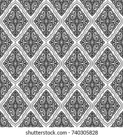 Damask vintage floral seamless pattern background, vector illustration.