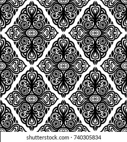 Damask vintage floral seamless pattern background, vector illustration.