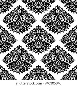 Damask vintage floral seamless pattern background, vector illustration.