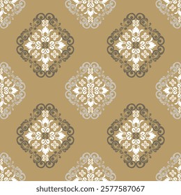 Damask vintage oriental vector classic brown pattern. Seamless abstract background. Design for curtains, carpet, tiles, ceramic pottery, and clothing.