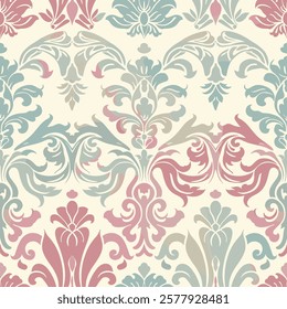 Damask Vintage Retro Victorian Seamless Pattern, vector illustration 20. Antique Arabesque Ornament, Floral Chinoiseries, Toile de Jouy Baroque Art. Fabric, stationery, Royal wallpaper, print design