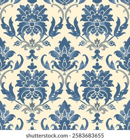 Damask Vintage Retro Victorian Seamless Pattern, vector illustration 23. Antique Arabesque Ornament, Vintage Charm. Floral Chinoiseries, Toile de Jouy Victorian Baroque Art. Fabric, stationery