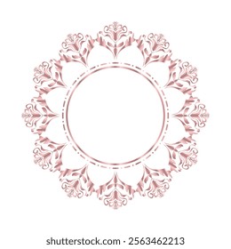 Damask Vintage Round Wreath decorative border frame, rose gold circle ornament template porcelain decor, abstract ornamental for design ceramic, pottery, Chinaware pattern, Victorian, vector