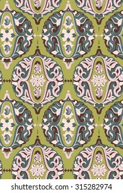 Damask vintage seamless pattern for design of packaging, paper, textiles and decoupage. Vector illustration