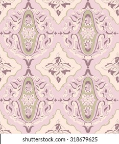 Damask vintage seamless pattern for design of packaging, paper, textiles, scarpbooking  and decoupage. Vector illustration