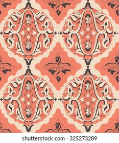 Damask vintage seamless pattern for design of packaging, paper, textiles and decoupage. Vector illustration