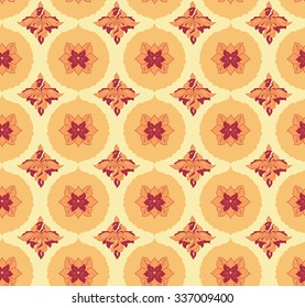 Damask vintage seamless pattern for design of packaging, paper, textiles, scrapbook  and decoupage. Baroque pattern. Gold and red seamless pattern. Vector illustration