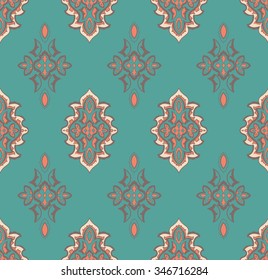 Damask vintage seamless pattern for design of packaging, paper, textiles and decoupage. Vector illustration