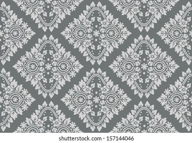 Damask vintage seamless pattern on gray  background