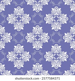 Damask vintage seamless pattern in the style of baroque. Traditional classic white and purple ornament. Design for curtains, carpet, tiles, ceramic pottery, and clothing.