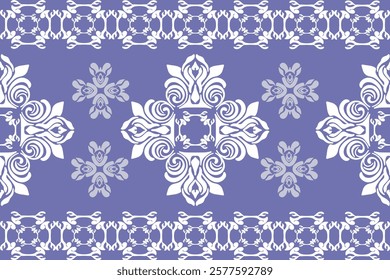 Damask vintage seamless pattern in the style of baroque. Traditional classic white and purple ornament. Design for curtains, carpet, tiles, ceramic pottery, and clothing.