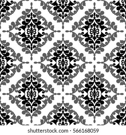 Damask wallpaper, black and white seamless pattern, fabricDesign element for wallpapers, web site background, birthday card, scrapbooking, fabric print etc. Vector illustration.