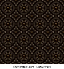 Damask Wallpaper. Dark brown background Royal style for your design. Seamless pattern. Vector image