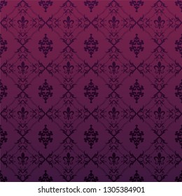 Damask Wallpaper. Dark Purple background for your design. Seamless pattern. Vector image